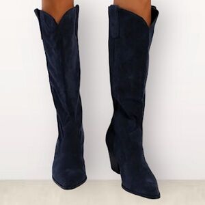 Lulus Navy Blue Suede Knee-High Boots 🌿